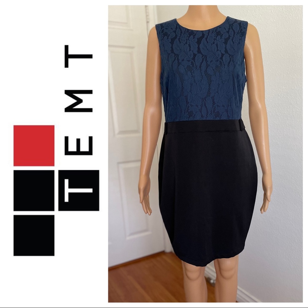 Temt Blue Floral Lace Top and Black Bottom Dress